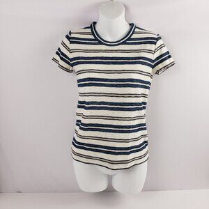 Madewell XXS Blue White Tan Cream Stripe T-shirt Womens Top Short Sleeve